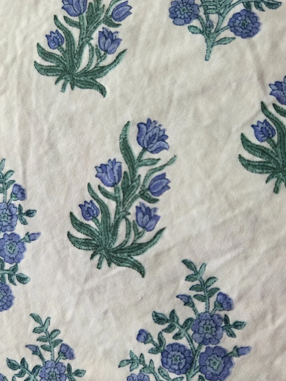Roller Rabbit Pottery Barn Floral Blue and Green Cotton Flat Sheet
